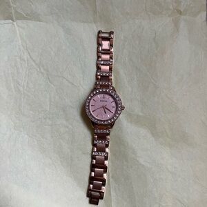 Fossil Rose Gold-Tone Crystal Bracelet Watch with Pink Dial